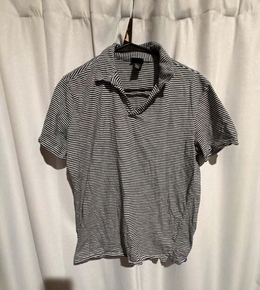 H&M Striped Polo Shirt Size M Black White Short Sleeve